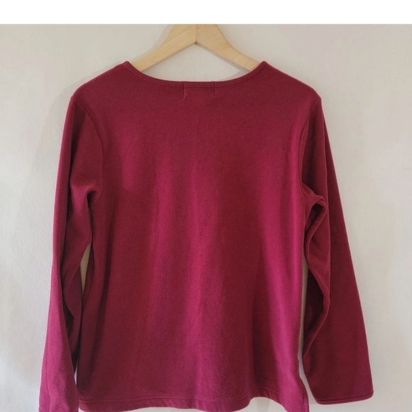 Oscar de la Renta Burgundy Long Sleeve Tee - Picture 3 of 6